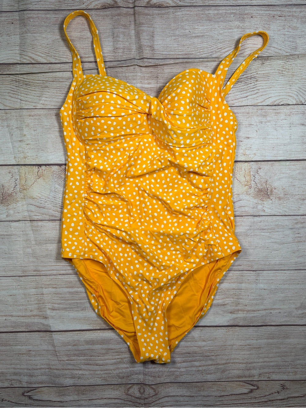 Yellow Polka Dot One-Piece Swimsuit - Classic Ruched Swimwear‎